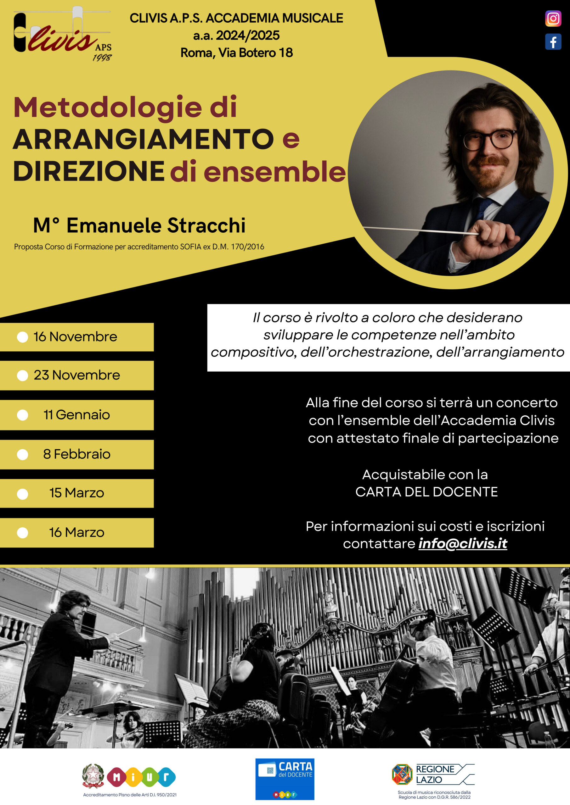 Locandina corso di metodologie di arrangiamento e direzione di ensemble