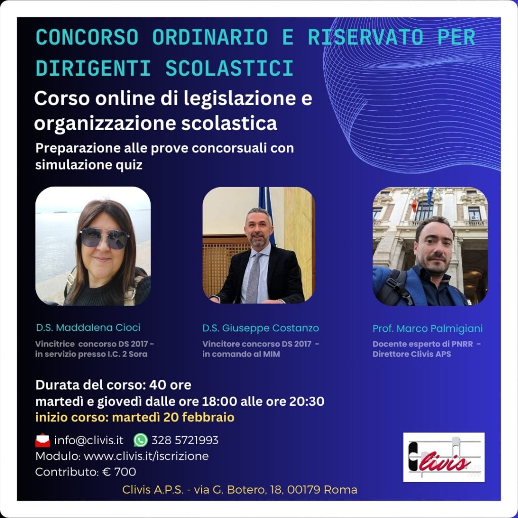 Locandina corso online di preparazione al concorso Dirigenti Scolastici