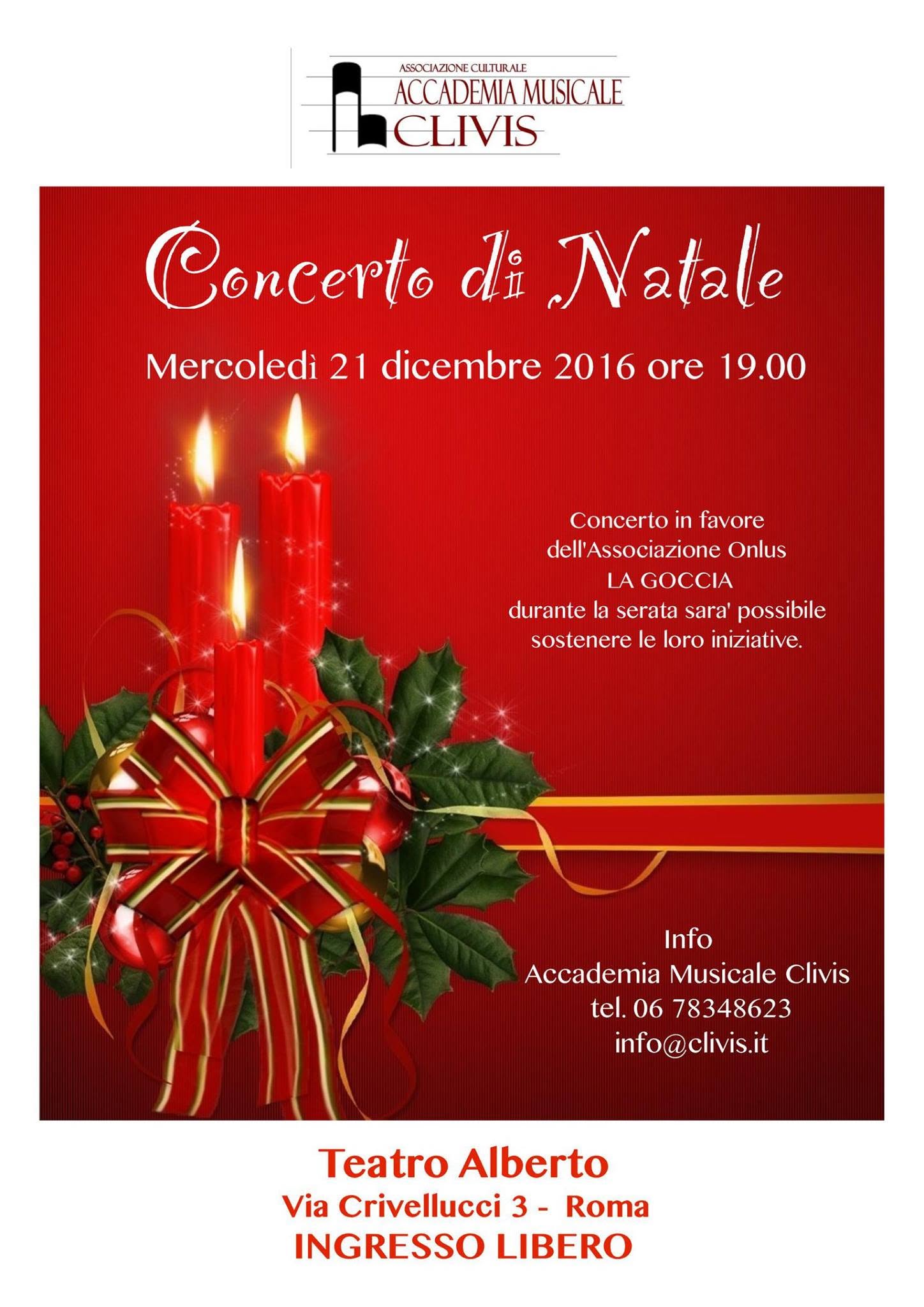 Locandina del Concerto di Natale Clivis per La Goccia Onlus, 21 dicembre 2016